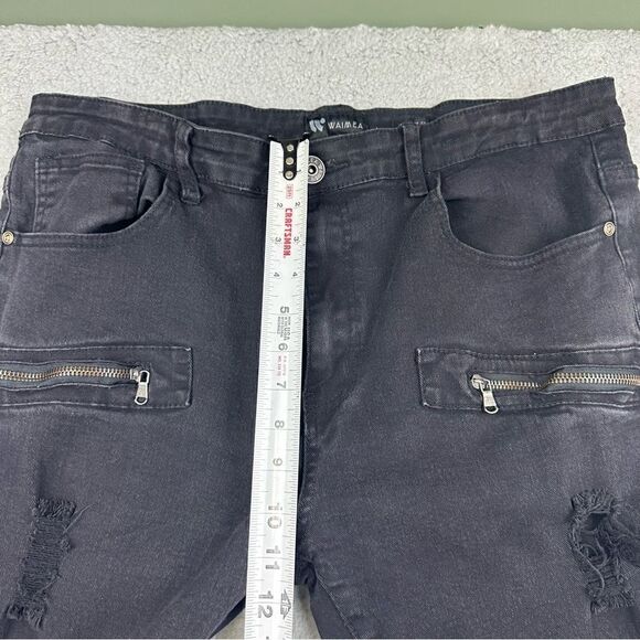 Waimea Jeans Mens 38 Black Skinny Distressed Denim Hipster Grunge Stretch 36x29* - Picture 9 of 14